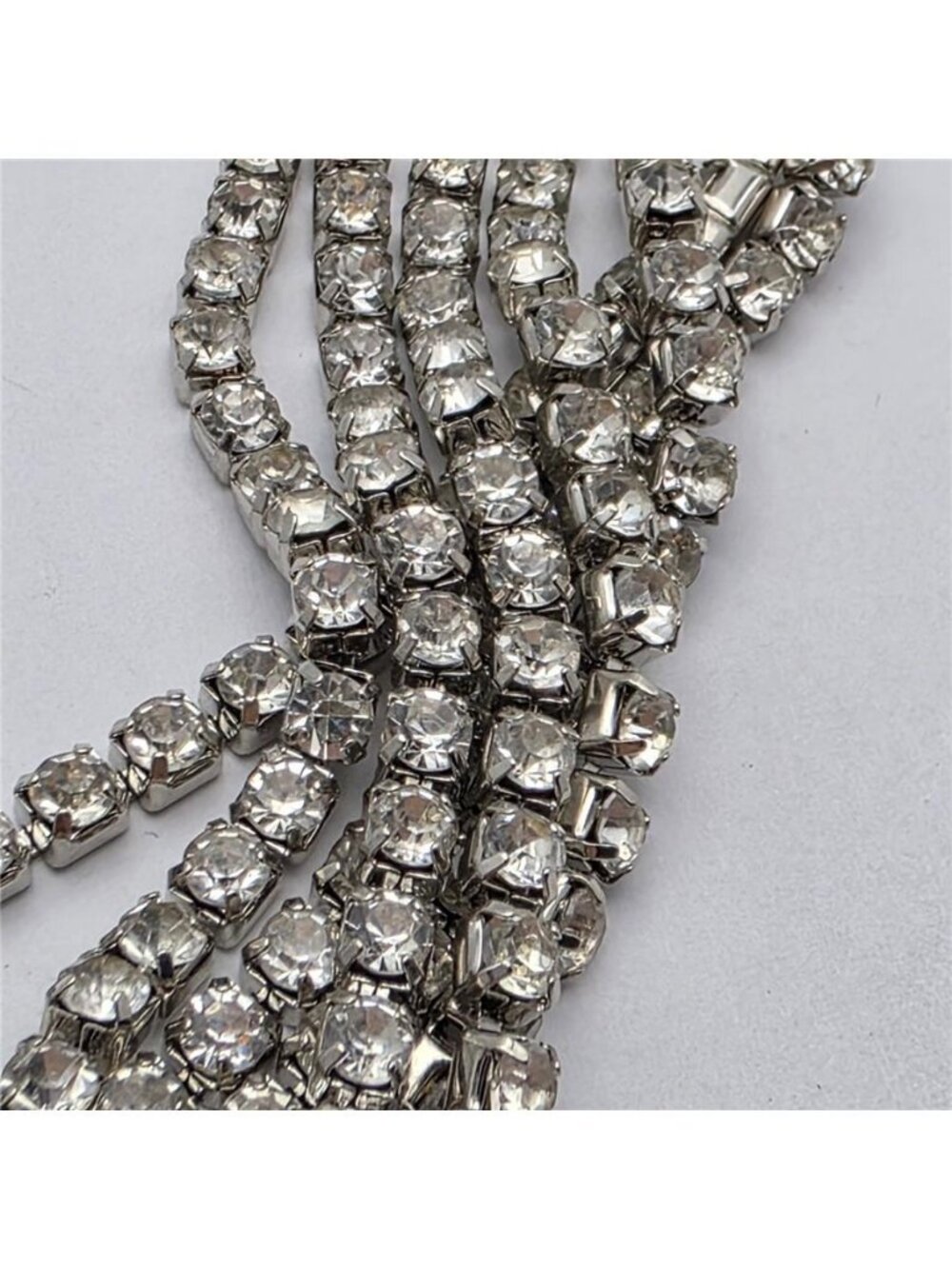 Silver Tone 7 Row Clear Rhinestone Tennis Bib Collar Necklace Statement 17 In - Picture 4 of 10